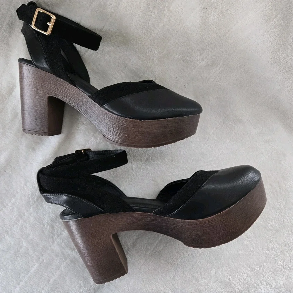 JG Mary Jane Platform Sz 7 Chunky Heel Y2K Black Ankle‎ Strap Preppy Holiday